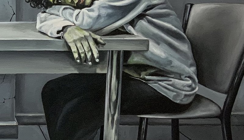 Hesaplaşma, 2024, tuval üzerine yağlı boya, 75x150 cm.