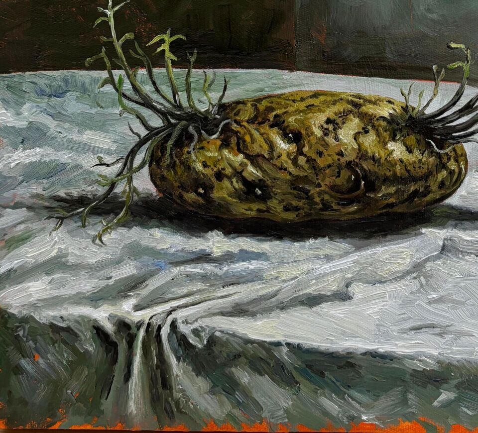 Patatesler, 2025, tuval üzerine yağlıboya, 35x28 cm.