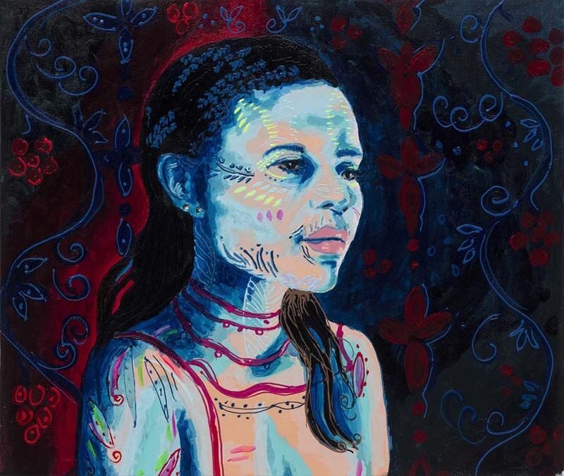 Renkli Ay Şehri, 2023, tuval üzerine akrilik boya, 69x81 cm.